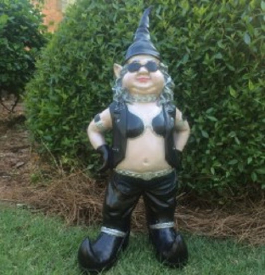 Resin Outdoor Garden Dwarf Statue, Motorcycle Rider Dwarf Ornaments, Black Garden Dwarf