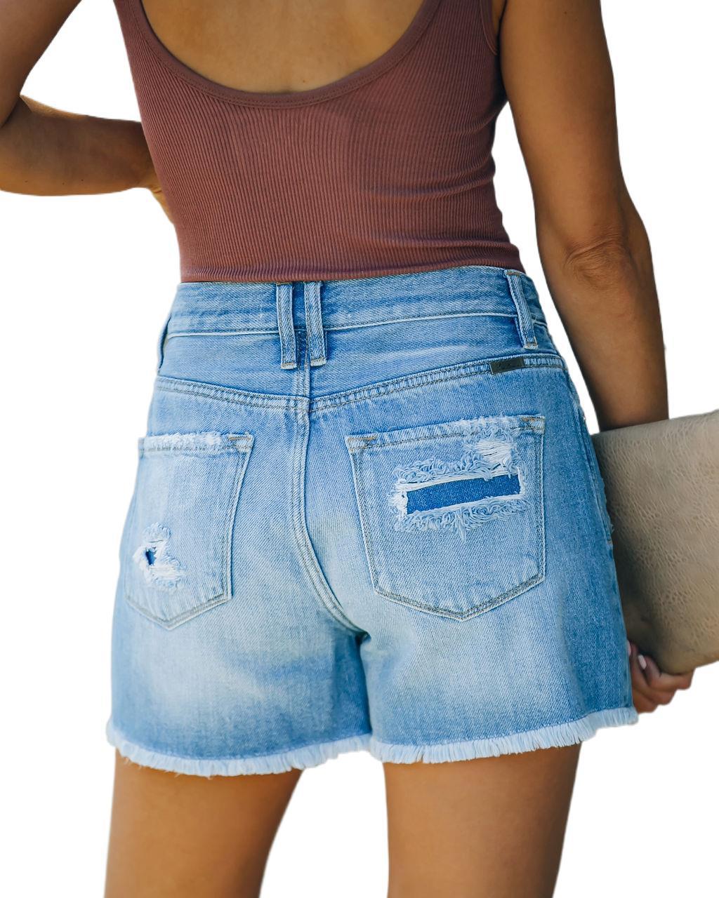 Summer Casual Denim Straight Leg Pants High Waist Denim Shorts