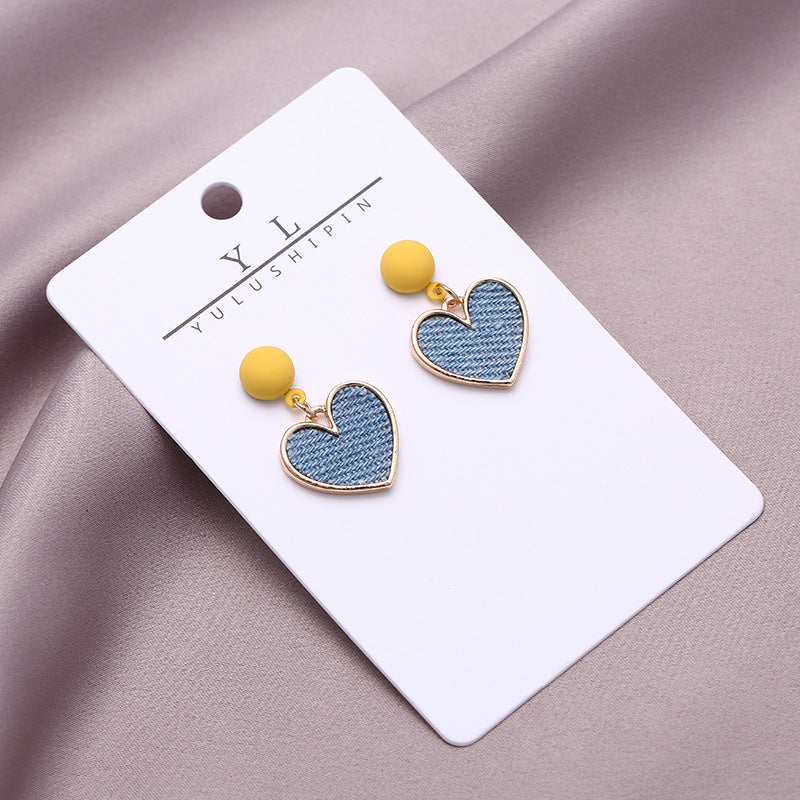 Denim love earrings