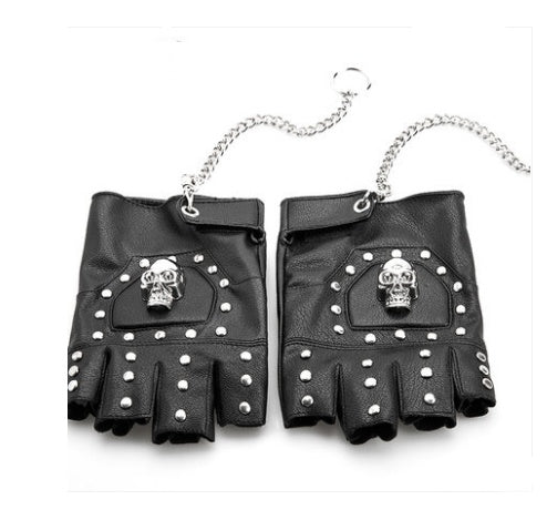 Minibee Fingerless Stud Metal Skullchain Cycling Rock Gothic Punk Style Gloves