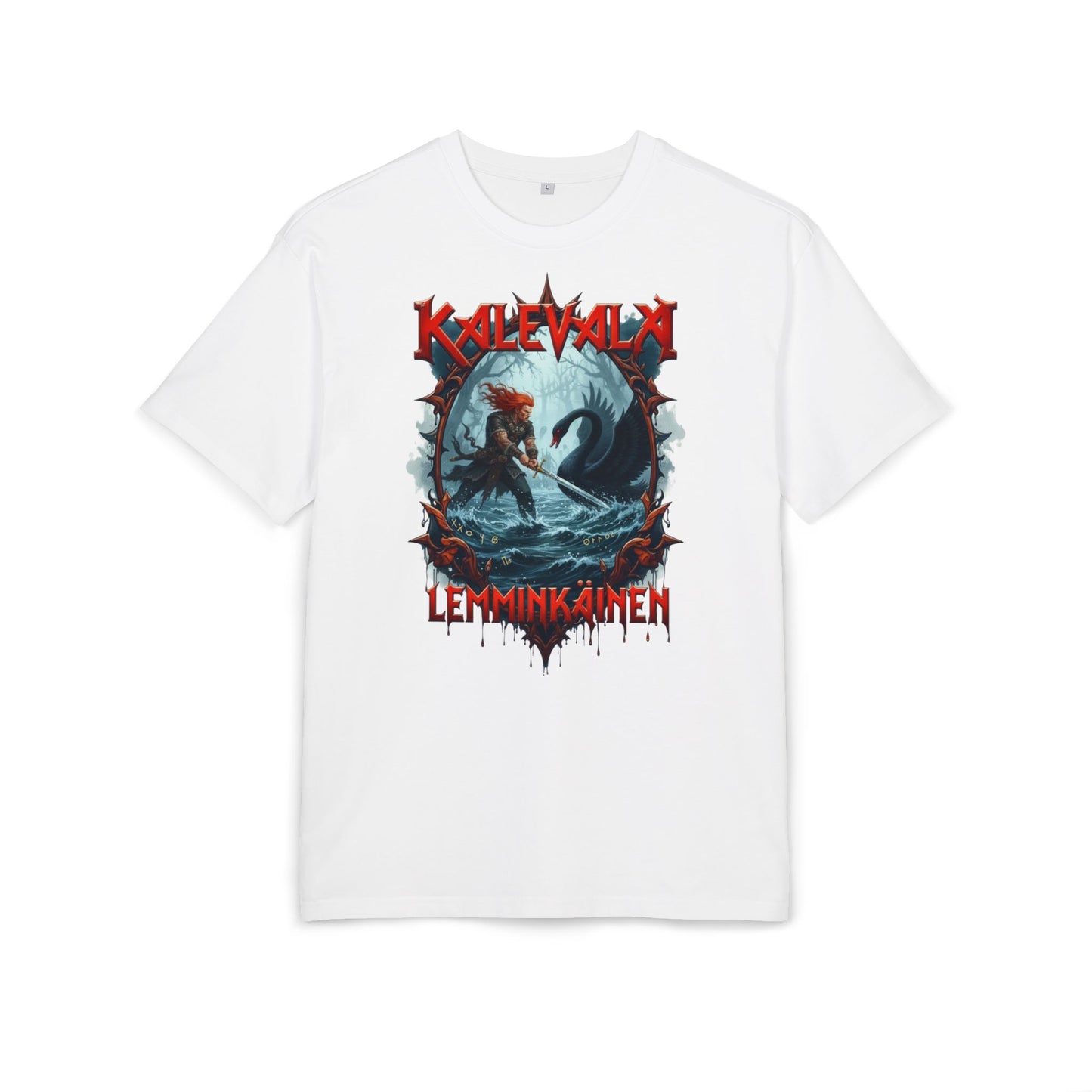 Kalevalan Lemminkäinen ja tuonelan musta joutsen rock-henkinen paita -  Oversize  T-paita
