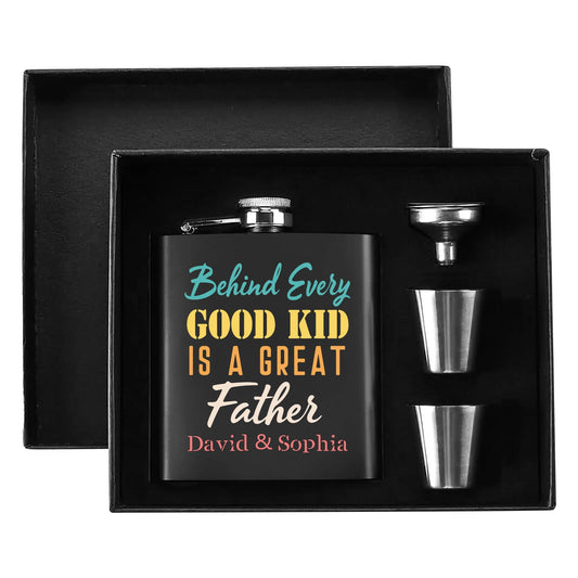 Personalized Hip Flask Set 7oz Black Stainless Steel with A Gift Box