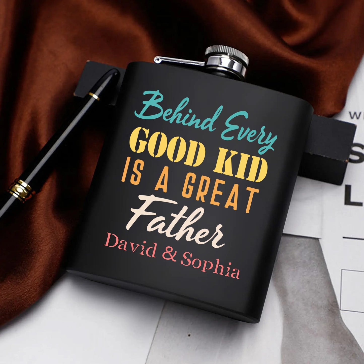 Personalized Hip Flask Set 7oz Black Stainless Steel with A Gift Box