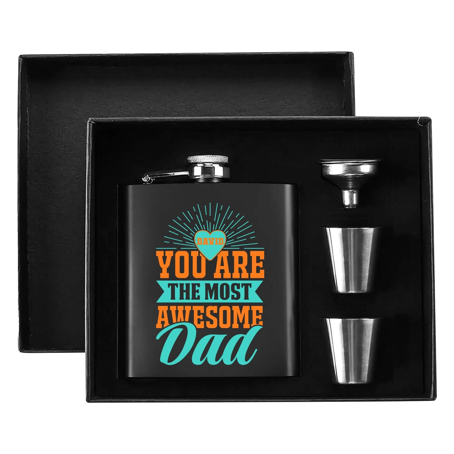 Personalized Hip Flask Set 7oz Black Stainless Steel with A Gift Box