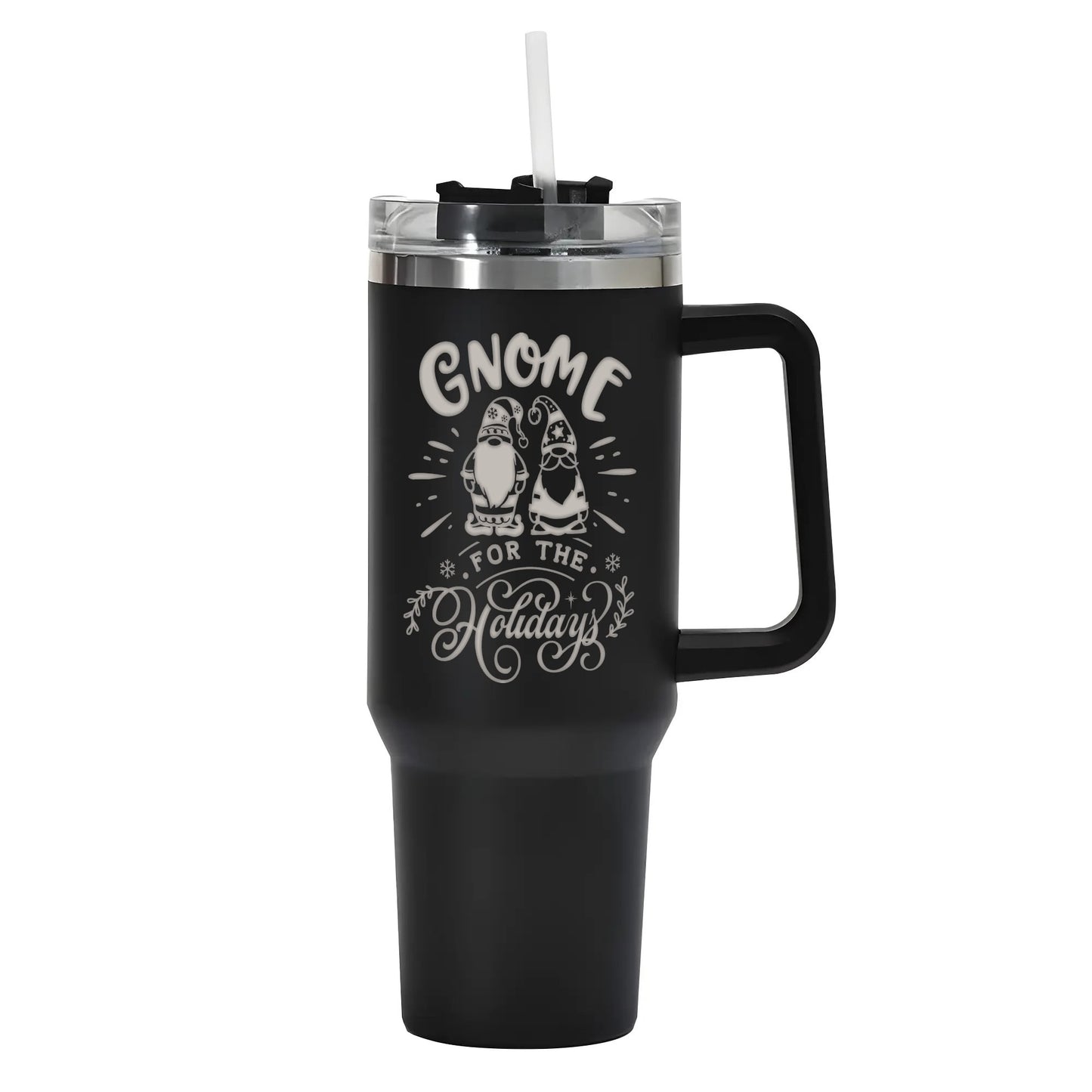 Engraved 40oz Stainless Steel Tumbler Travel Mug with Handle and Straw for Cup Holder