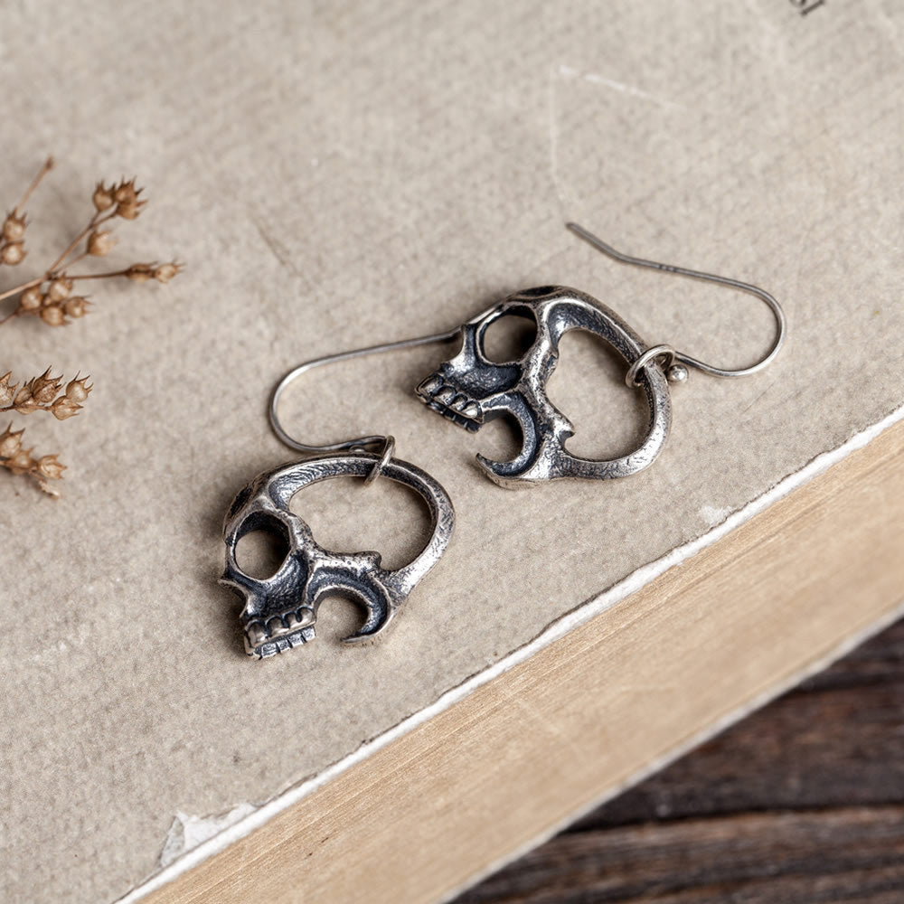 S925 Silver Gothic Skull Headwear Earrings