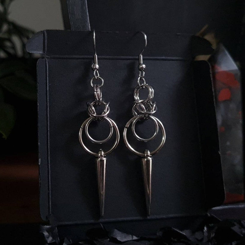 Stainless Steel Gothic Double Ring Spike Earrings