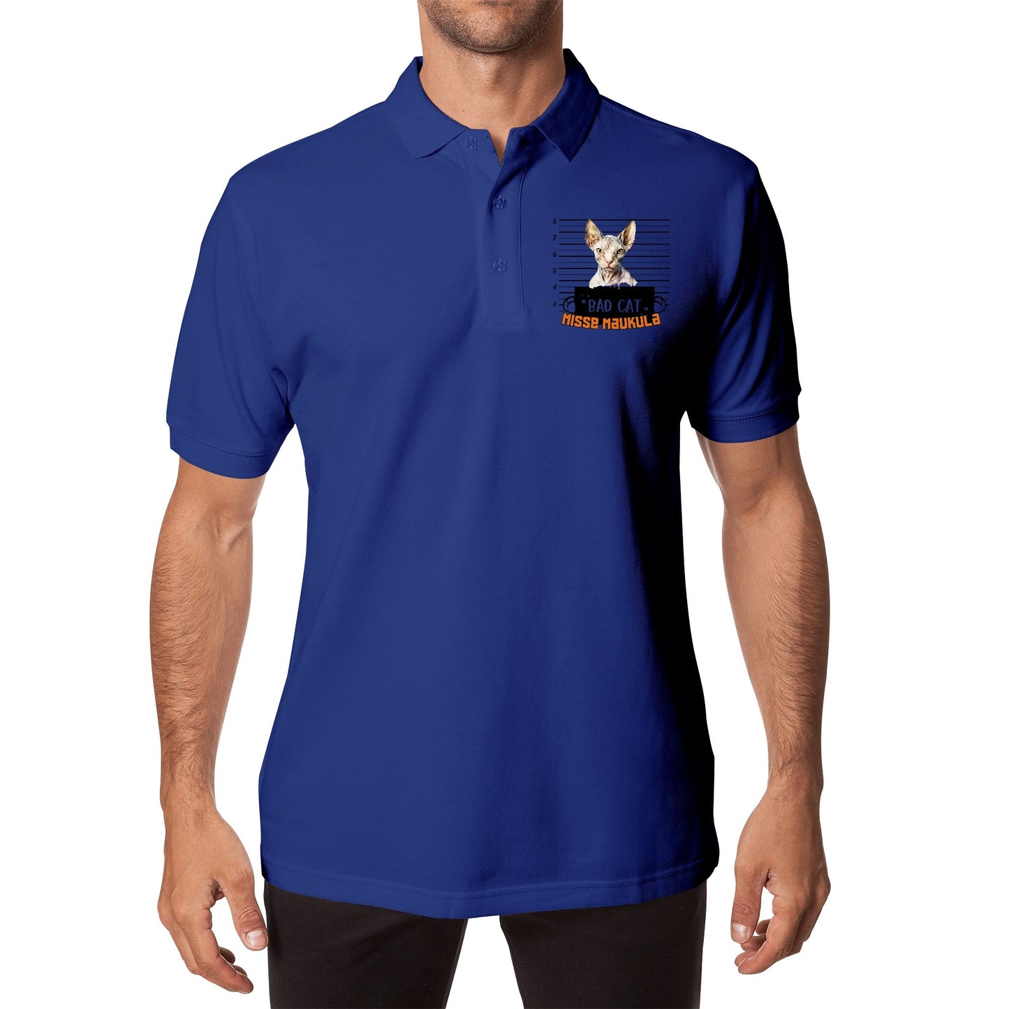 unisex bad cat Polo Shirt -  muokkaa millä tahansa omalla kuvalla, järjestelmä poistaa taustan