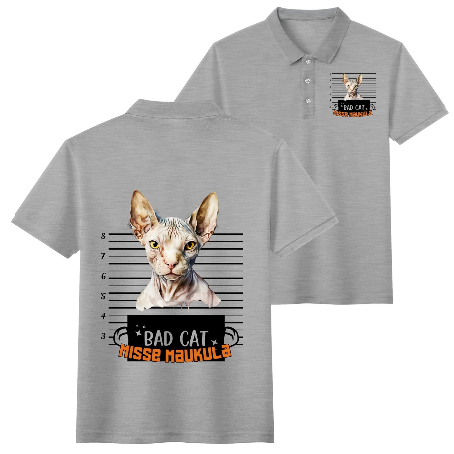 unisex bad cat Polo Shirt -  muokkaa millä tahansa omalla kuvalla, järjestelmä poistaa taustan