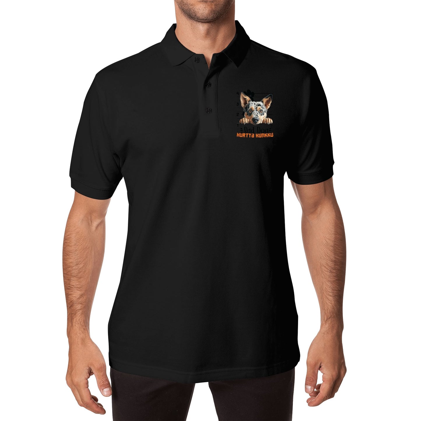 unisex bad dog Polo Shirt -  muokkaa millä tahansa omalla kuvalla, järjestelmä poistaa taustan