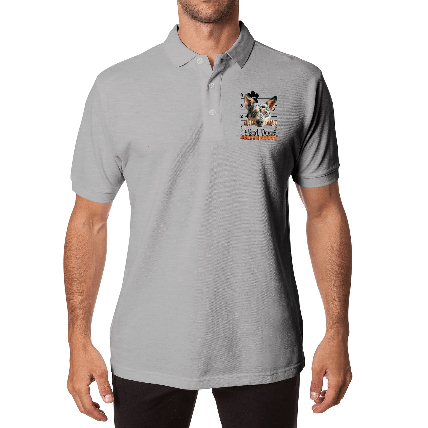 unisex bad dog Polo Shirt -  muokkaa millä tahansa omalla kuvalla, järjestelmä poistaa taustan