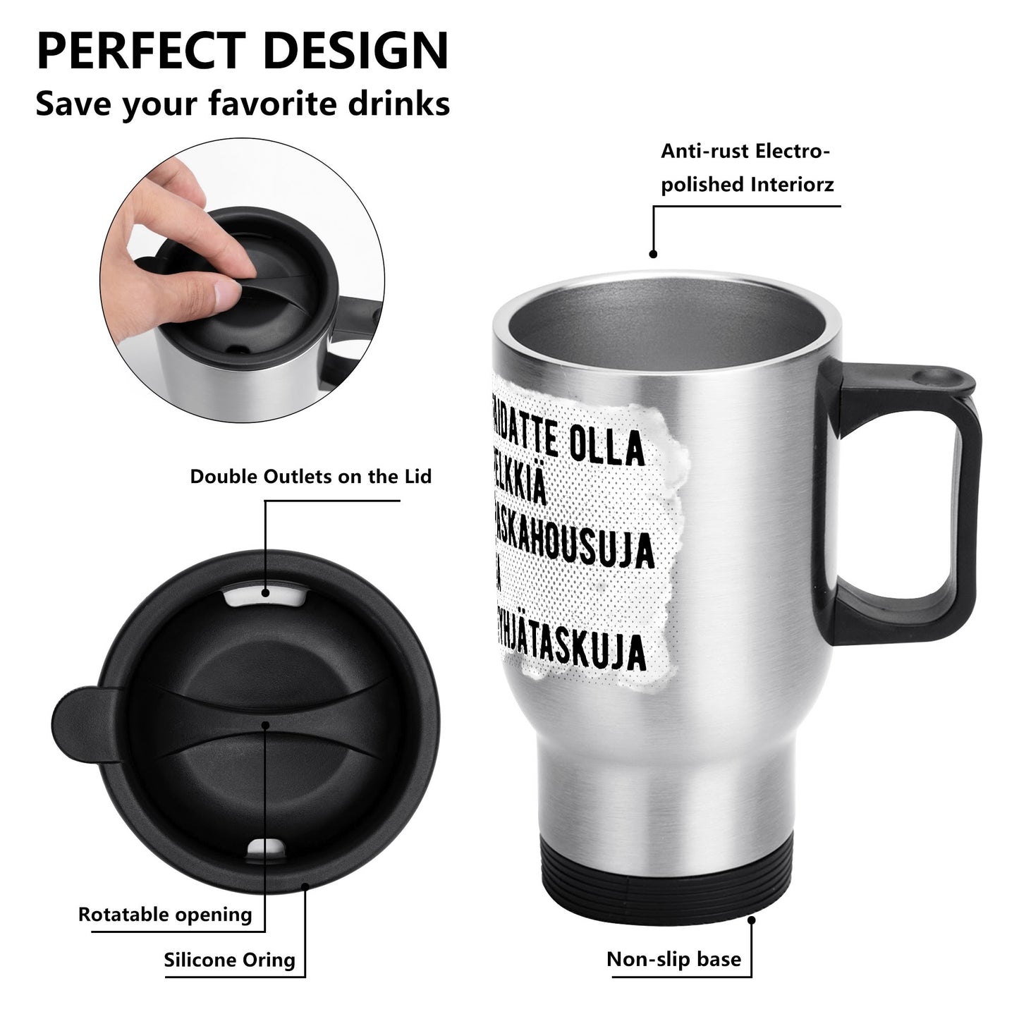 Stainless Steel Travel Coffee Mug (14 oz)