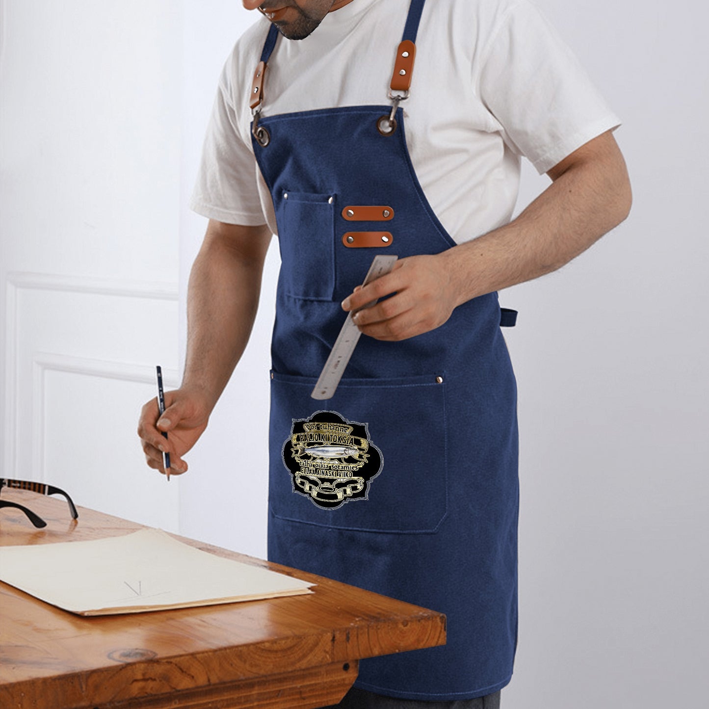 Unisex Canvas Cross Back Chef Aprons Multifunction with Large Pockets