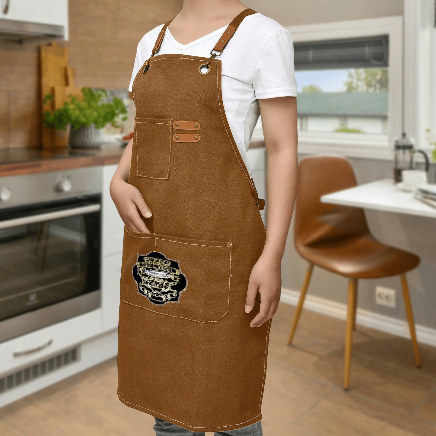 Unisex Canvas Cross Back Chef Aprons Multifunction with Large Pockets