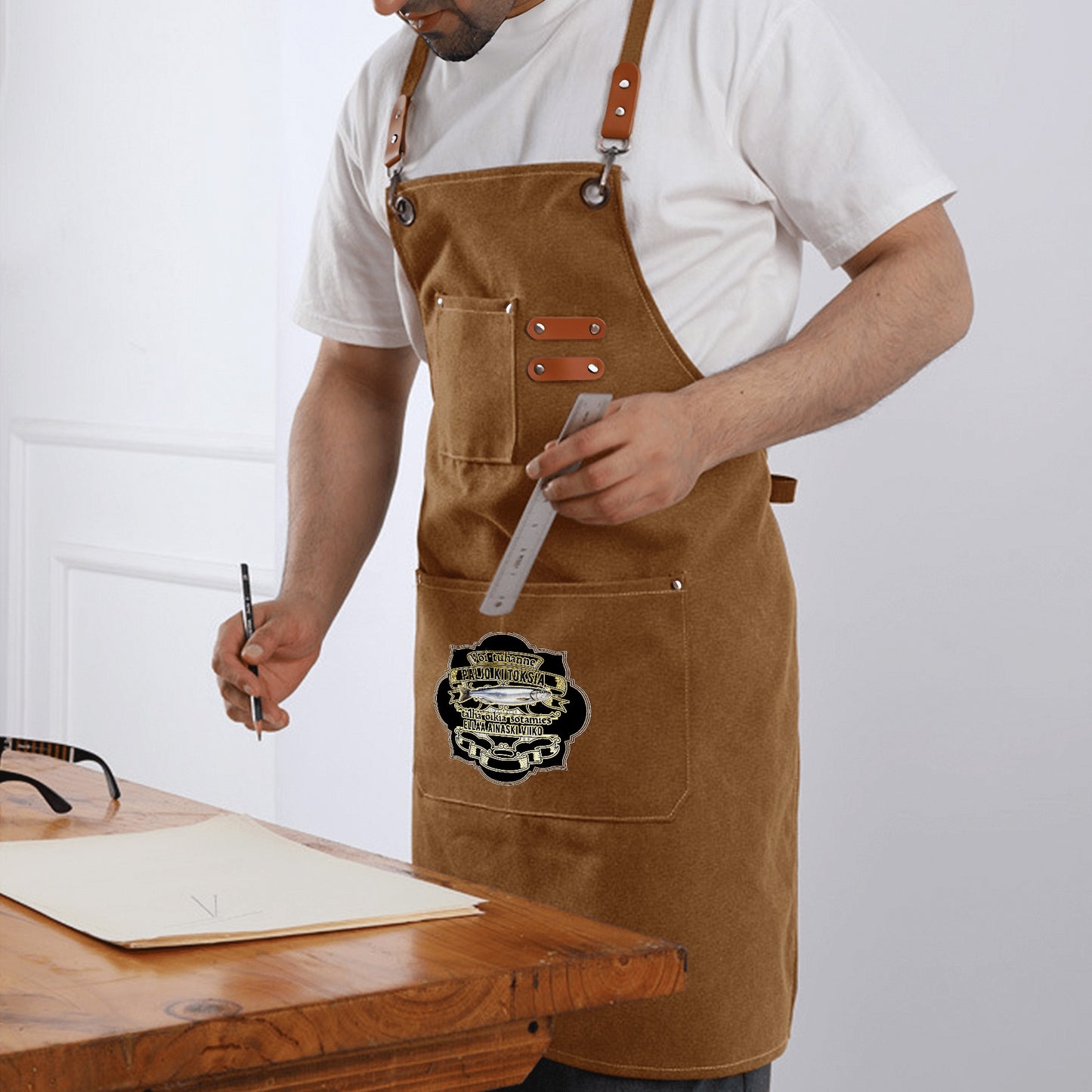 Unisex Canvas Cross Back Chef Aprons Multifunction with Large Pockets