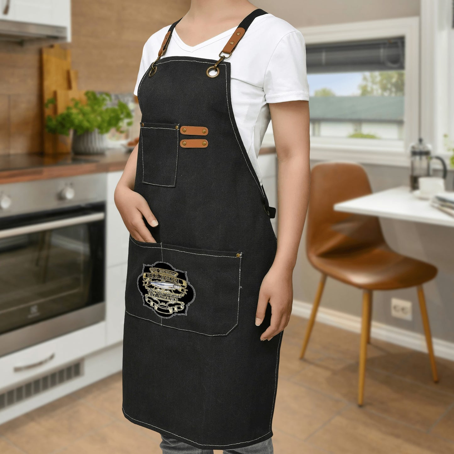 Unisex Canvas Cross Back Chef Aprons Multifunction with Large Pockets