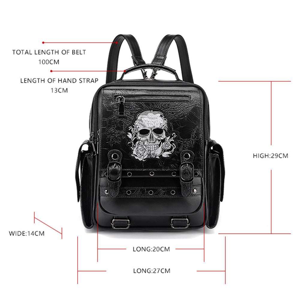 Women's Fashion Gothic Large Capacity Skull Head Embroidered Shoulder Bag