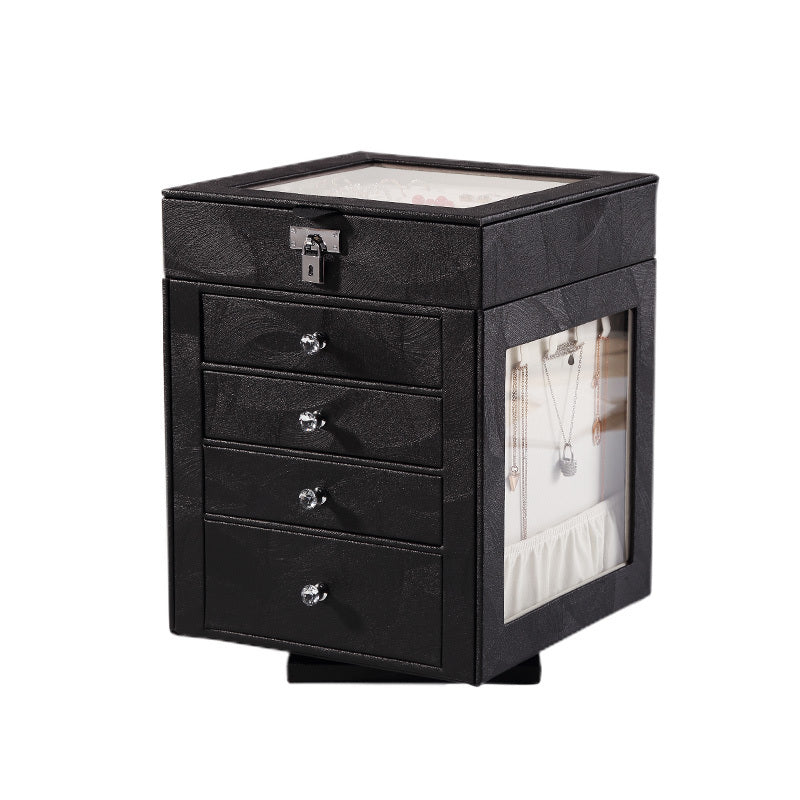 Five-layer rotating leather window jewelry box