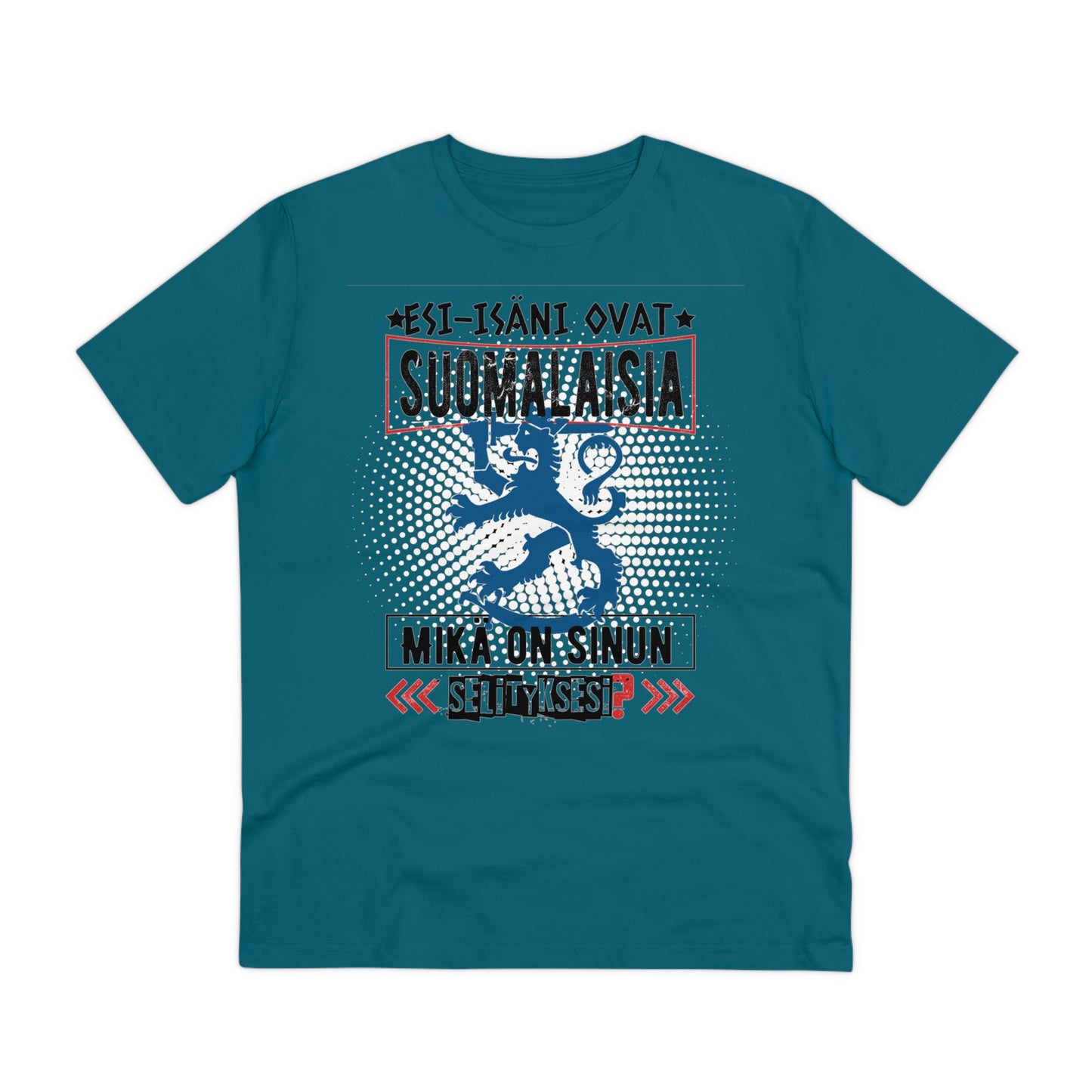 T-shirt unisex eco cotton - my ancestors are Finnish, what is your explanation, Suomileijona