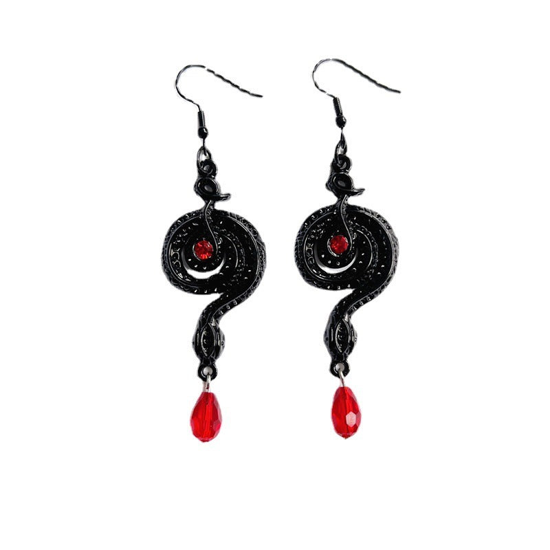 Gothic Fashion Red Crystal Snake Earrings