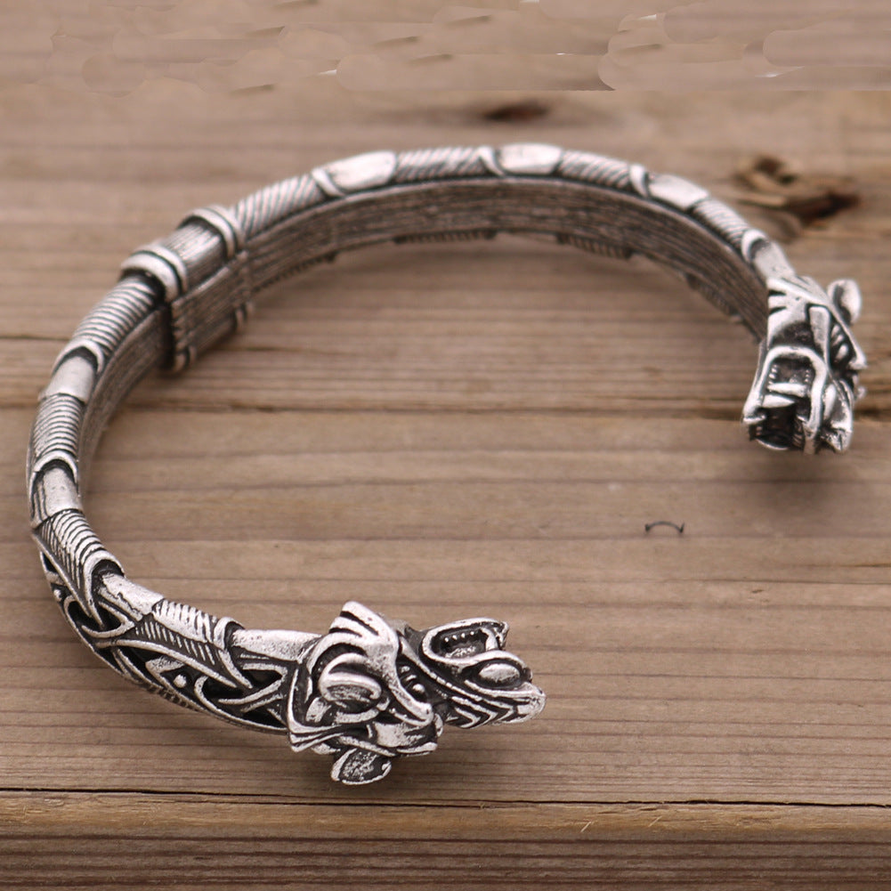 Viking wolf head bracelet