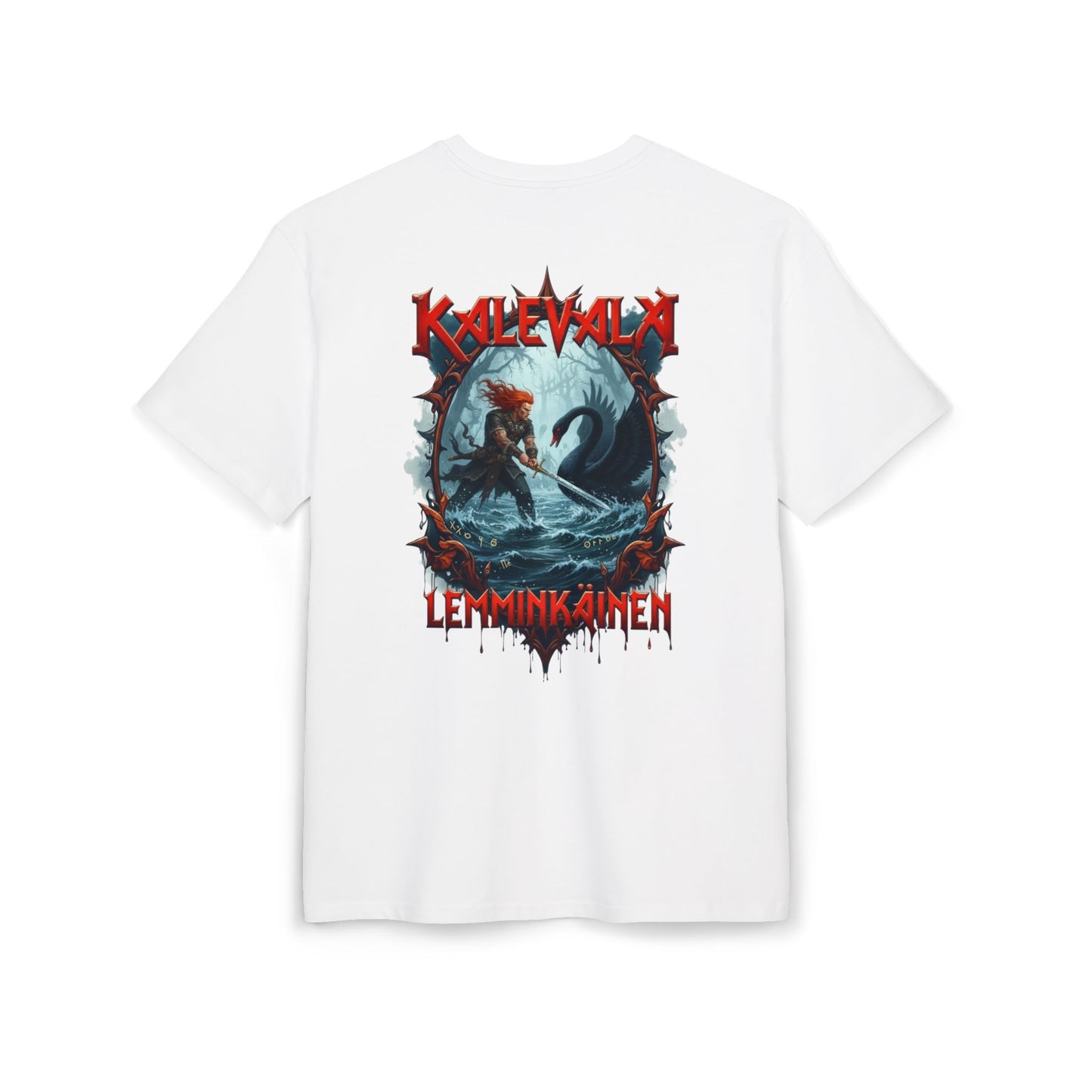 Kalevalan Lemminkäinen ja tuonelan musta joutsen rock-henkinen paita -  Oversize  T-paita