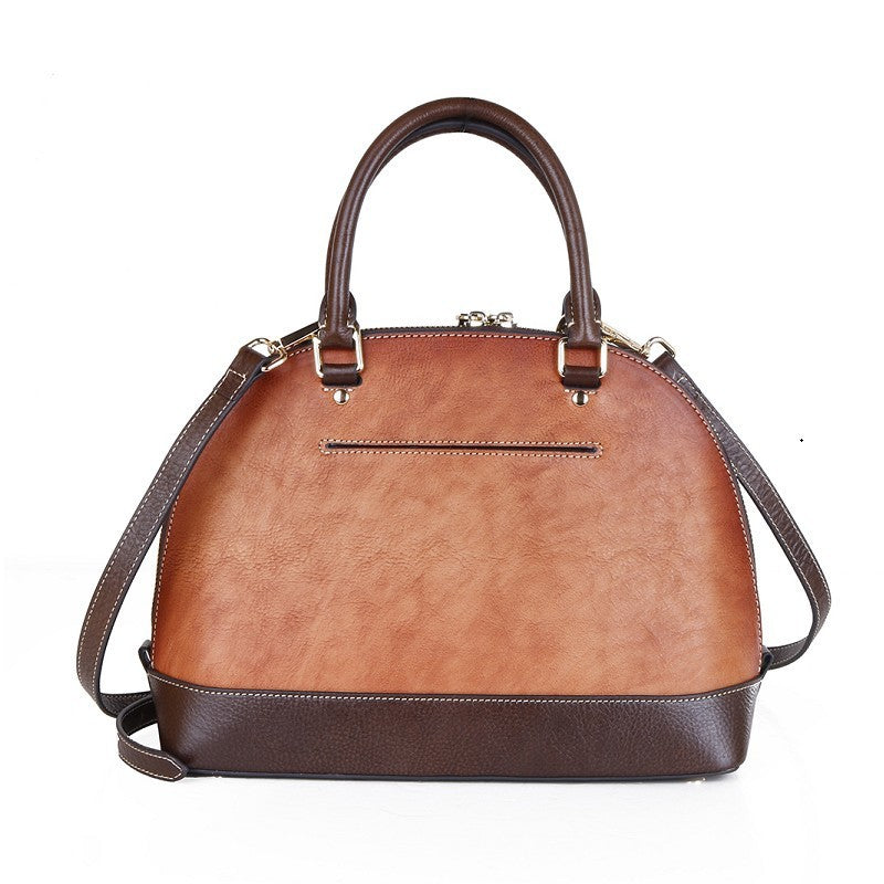 The First Layer Cowhide Bag Rose Embossed Leather Handbag Portable Shell Bag