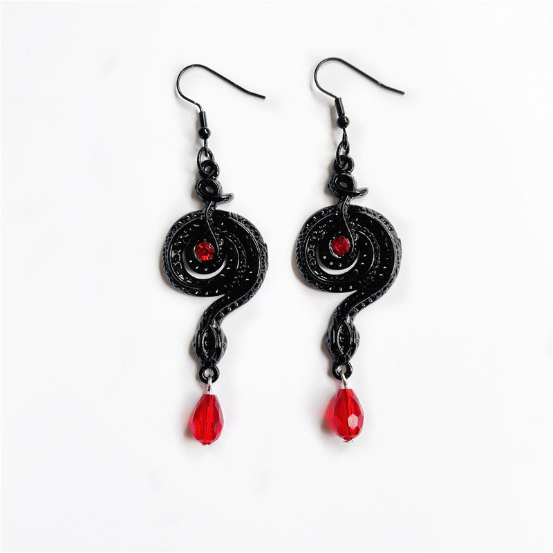 Gothic Fashion Red Crystal Snake Earrings