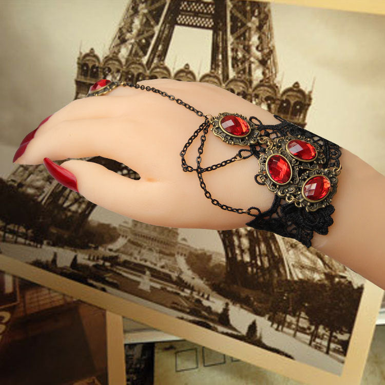 Gothic Style Fashion Black Female Lace Bracelet Ring