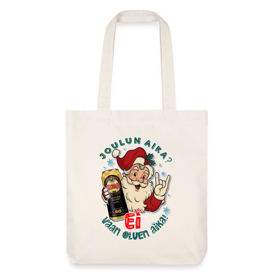 Stanley/Stella heavyweight kierrätetty kangaskassi 'Joulupukki juo aura jouluolutta - luonnonvalkoinen