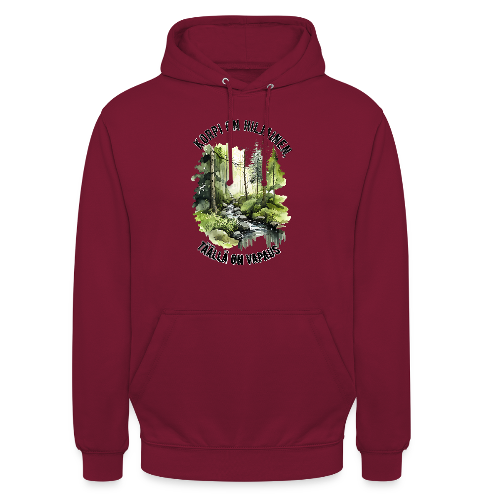 Huppari ”unisex”  korpi on hiljainen täällä on vapaus - bordeaux