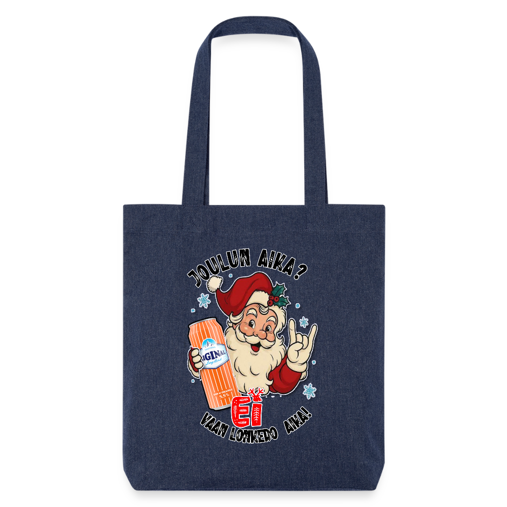 Stanley/Stella heavyweight kierrätetty kangaskassi Joulupukki ja lonkero, just niinku elämä välillä vaatii - melanssinsininen