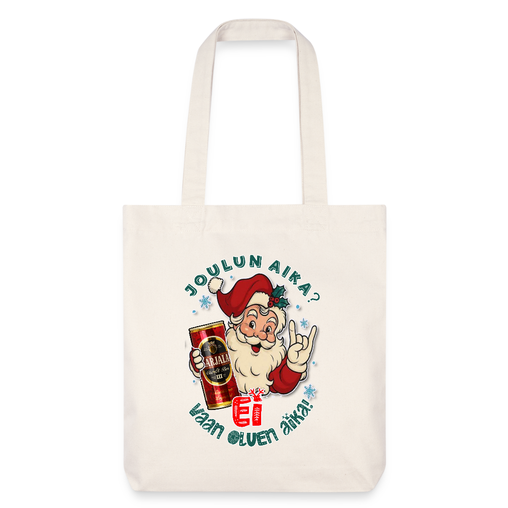 Stanley/Stella heavyweight kierrätetty kangaskassi – Joulupukki ja kalja, suoraan paskasta arjesta - luonnonvalkoinen