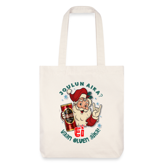 Stanley/Stella heavyweight kierrätetty kangaskassi – Joulupukki ja kalja, suoraan paskasta arjesta - luonnonvalkoinen