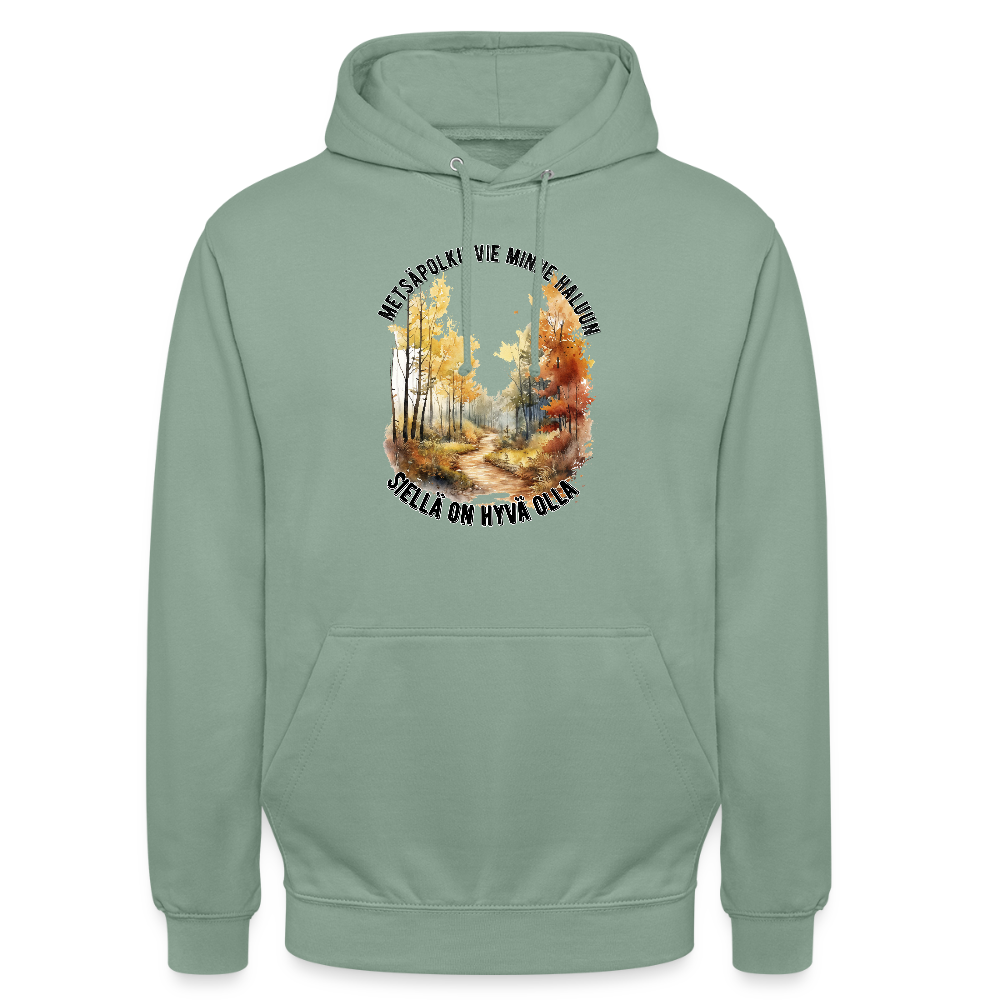 Huppari ”unisex” metsäpolku vie minne haluun - harmaanvihreä