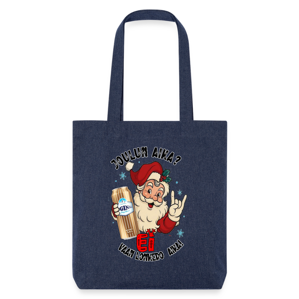 Stanley/Stella heavyweight kierrätetty kangaskassi – Joulupukki ja lonkero, just niinku elämä välillä vaatii - melanssinsininen