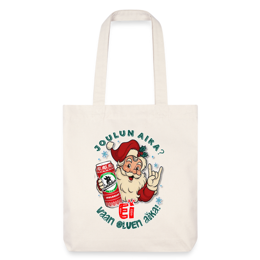 Stanley/Stella heavyweight kierrätetty kangaskassi Kukko ja jouluolut, suoraan perse edellä uuteen jouluun - luonnonvalkoinen