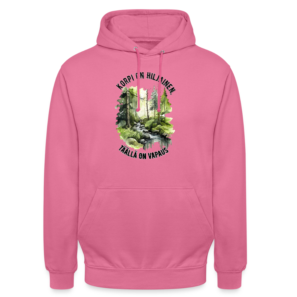 Huppari ”unisex”  korpi on hiljainen täällä on vapaus - pinkki