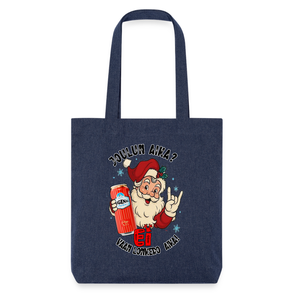 Stanley/Stella heavyweight kierrätetty kangaskassi – Joulupukki ja lonkero, just niinku elämä välillä vaatii - melanssinsininen