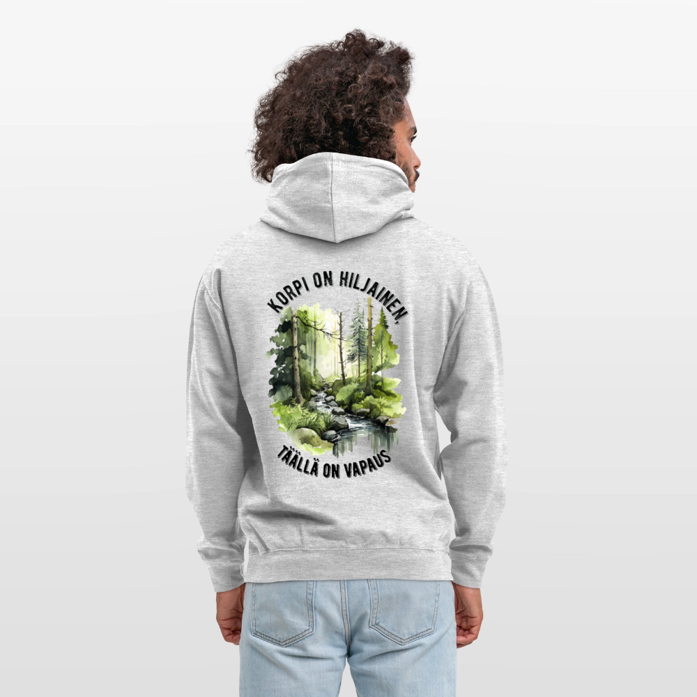 Huppari ”unisex”  korpi on hiljainen täällä on vapaus - meleerattu vaaleanharmaa