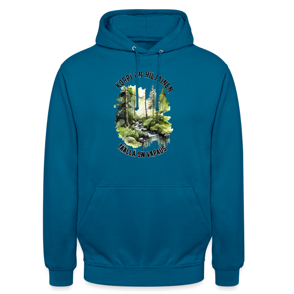 Huppari ”unisex”  korpi on hiljainen täällä on vapaus - meren sininen 