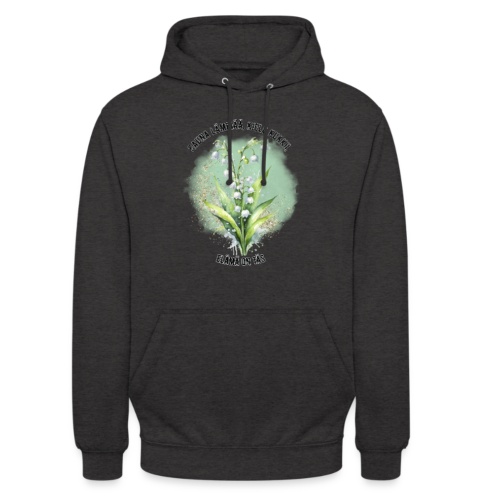 Huppari ”unisex” sauna lämpiää, kielo kukkii - elämä on täs - hiilenharmaa