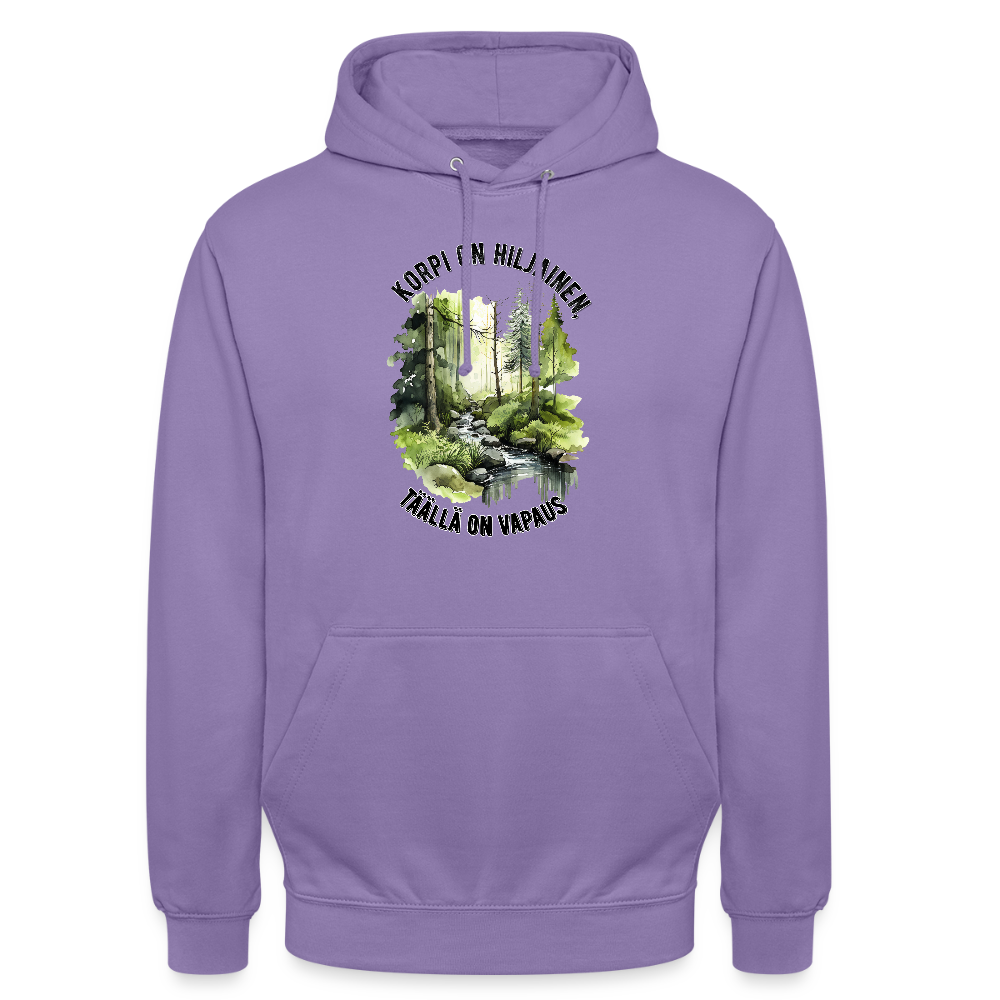 Huppari ”unisex”  korpi on hiljainen täällä on vapaus - laventeli