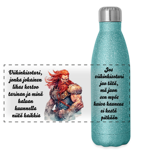 Glitter-termospullo ruostumattomasta teräksestä - viikinkisoturi - sininen kimalle