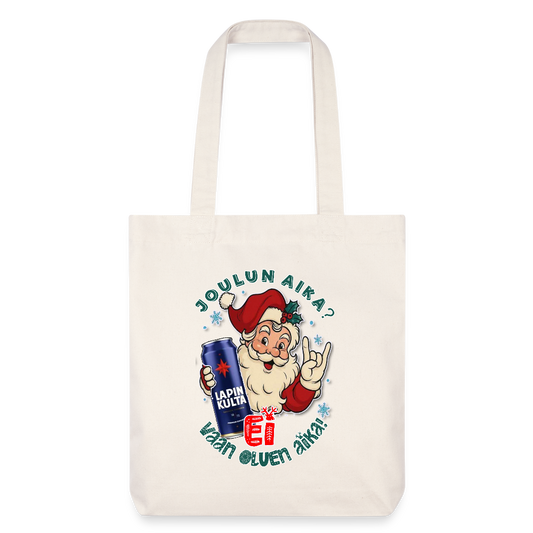 Stanley/Stella heavyweight kierrätetty kangaskassi – Joulupukki ja Lapin Kulta, koska oluen aika ei odota - luonnonvalkoinen