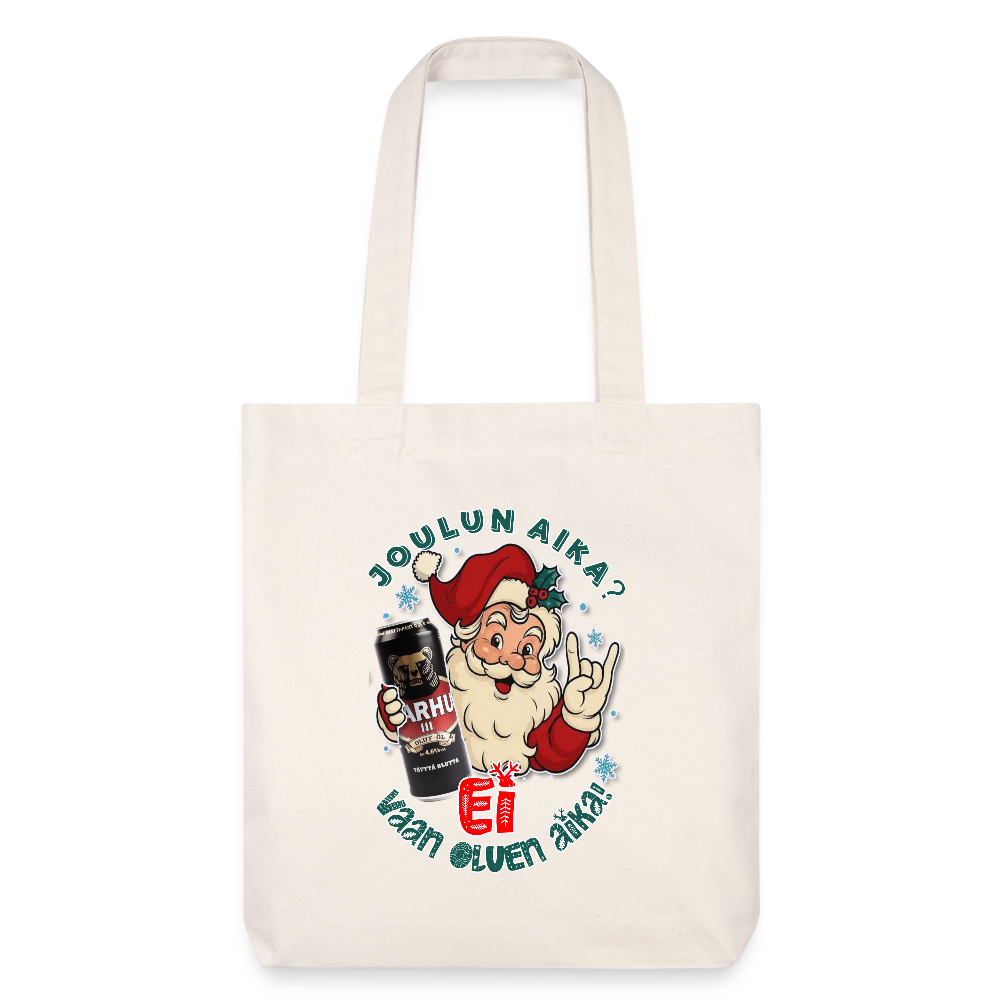 Stanley/Stella heavyweight kierrätetty kangaskassi – Joulupukki, iso karhu kalja ja totaalikaaos - luonnonvalkoinen