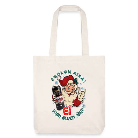 Stanley/Stella heavyweight kierrätetty kangaskassi – Joulupukki, iso karhu kalja ja totaalikaaos - luonnonvalkoinen