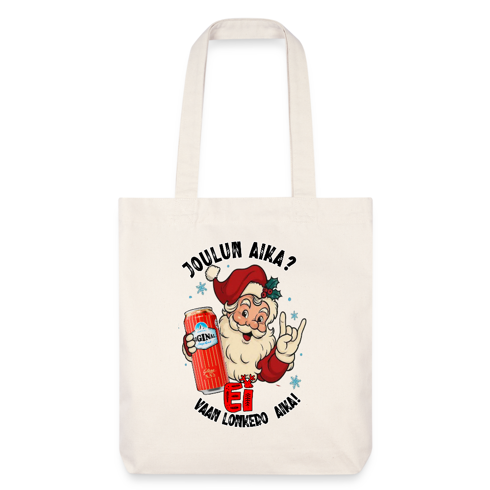 Stanley/Stella heavyweight kierrätetty kangaskassi – Joulupukki ja lonkero, just niinku elämä välillä vaatii - luonnonvalkoinen