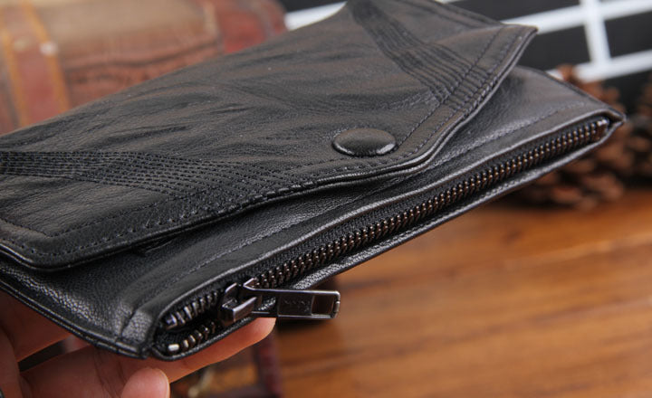 Men's Fashion Goat Leather Pleated Wallet