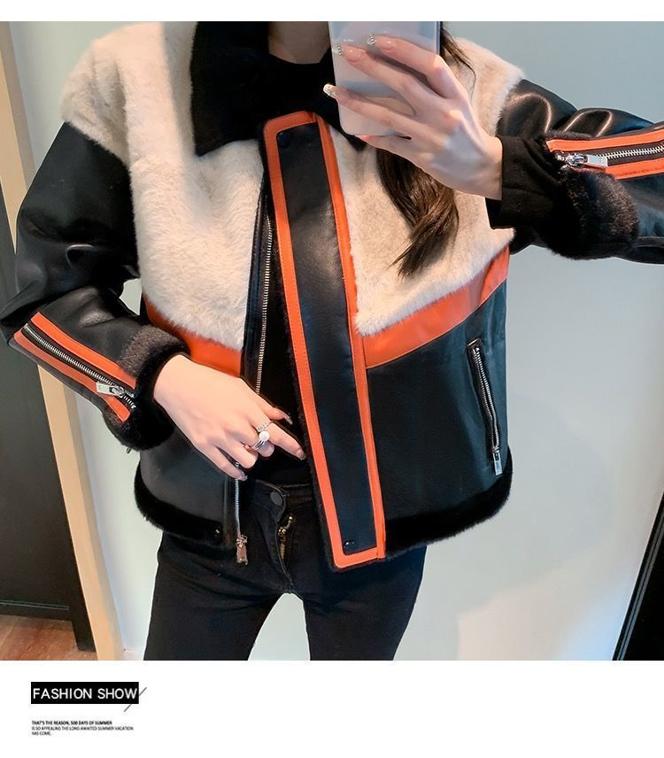 Faux fur motorcycle jacket in faux leather